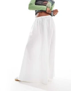Monki Slim Elastic Waistband With Drawstring Maxi Skirt In White For Women -Monki Shop 206691244 1 white 1