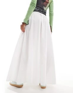 Monki Slim Elastic Waistband With Drawstring Maxi Skirt In White For Women -Monki Shop 206691244 5