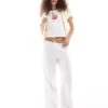 Monki Wide Leg Pull On Textured Trousers In White For Women -Monki Shop 206699065 1 white