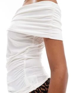 Monki Off The Shoulder Bardot Curpo Jersey Top In White For Women -Monki Shop 206699074 3