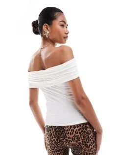 Monki Off The Shoulder Bardot Curpo Jersey Top In White For Women -Monki Shop 206699074 4