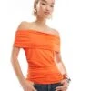 Monki Off The Shoulder Bardot Curpo Jersey Top In Bright Orange For Women -Monki Shop 206699083 1 brightorange