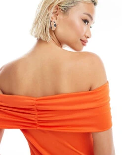 Monki Off The Shoulder Bardot Curpo Jersey Top In Bright Orange For Women -Monki Shop 206699083 4