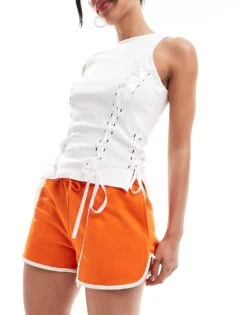 Monki Heavy Jersey Shorts With Curved Hem In Orange For Women -Monki Shop 206721661 1 orange 1