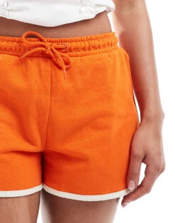 Monki Heavy Jersey Shorts With Curved Hem In Orange For Women -Monki Shop 206721661 5