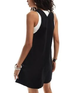 Monki Denim Mini Dungaree Dress In Black For Women -Monki Shop 206728130 4