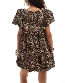 Monki Mini Dress With Puff Sleeves In Leopard Print For Women -Monki Shop 206728150 4