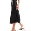Monki Midi Satin Skirt In Black For Women