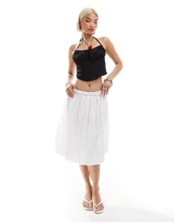 Monki Square Halter Neck Poplin Fitted Corset With Wide Shoulder Straps In Black For Women -Monki Shop 206749626 4