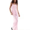 Monki Sqaure Neck Jumpsuit With Front Ruching In Pink Gingham For Women -Monki Shop 206757249 1 pinkgingham