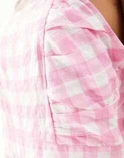 Monki Sqaure Neck Jumpsuit With Front Ruching In Pink Gingham For Women -Monki Shop 206757249 3