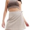 Monki Linen Wrap Tie Detail Mini Skirt In Beige For Women -Monki Shop 206786541 1 beige