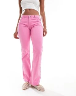 Monki Stretch Trousers With Flare Leg In Washed Pink For Women -Monki Shop 206788163 5