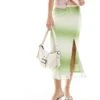 Monki Mesh Midi Skirt With Side Split In Green Ombre Stripe For Women Multi -Monki Shop 206788239 1 multi