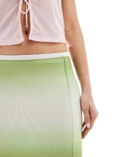 Monki Mesh Midi Skirt With Side Split In Green Ombre Stripe For Women Multi -Monki Shop 206788239 4