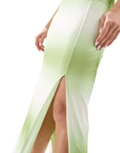 Monki Mesh Midi Skirt With Side Split In Green Ombre Stripe For Women Multi -Monki Shop 206788239 5