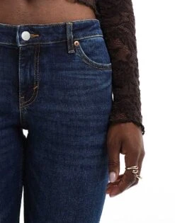 Monki Wakumi Low Waist Boot Cut Jeans In Dark Blue Wash For Women Darkwash Blue -Monki Shop 206788326 4