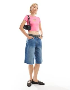 Monki Short Sleeve Cut Out Heart Mini Top In Pink For Women -Monki Shop 206788422 2