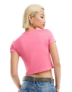 Monki Short Sleeve Cut Out Heart Mini Top In Pink For Women -Monki Shop 206788422 4