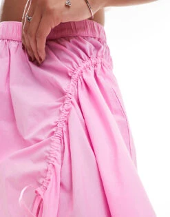 Monki Poplin Mini Skirt With Drawstring Ruched Detail In Pink For Women -Monki Shop 206788423 3