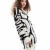 Monki Oversized Knitted Mini Dress In Mono Swirl Pattern Jacquard For Women