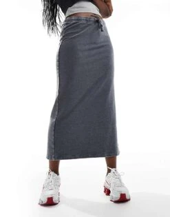 Monki Midi Jogger Skirt With Split And Drawstring Waist In Washed Charcoal Grey For Women -Monki Shop 206788514 1 grey 1