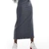 Monki Midi Jogger Skirt With Split And Drawstring Waist In Washed Charcoal Grey For Women