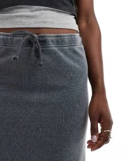 Monki Midi Jogger Skirt With Split And Drawstring Waist In Washed Charcoal Grey For Women -Monki Shop 206788514 4