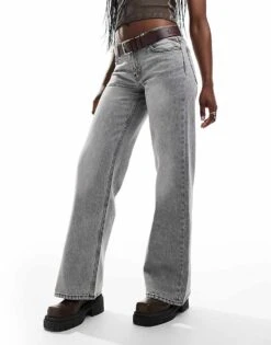 Monki Imoo Low Waisted Wide Fit Jeans In Concrete Washed Grey For Women -Monki Shop 206788515 1 washedgrey 1