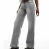 Monki Imoo Low Waisted Wide Fit Jeans In Concrete Washed Grey For Women