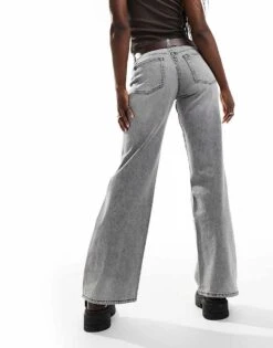 Monki Imoo Low Waisted Wide Fit Jeans In Concrete Washed Grey For Women -Monki Shop 206788515 3