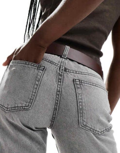 Monki Imoo Low Waisted Wide Fit Jeans In Concrete Washed Grey For Women -Monki Shop 206788515 4