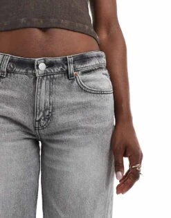 Monki Imoo Low Waisted Wide Fit Jeans In Concrete Washed Grey For Women -Monki Shop 206788515 5