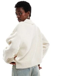Monki Knitted Polo Jumper In Off-white For Women Off White -Monki Shop 206788542 4