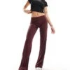 Monki Super Soft Low Waist Straight Leg Baggy Jersey Trousers In Burgundy For Women Burgundy Red