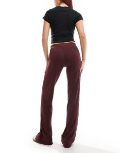 Monki Super Soft Low Waist Straight Leg Baggy Jersey Trousers In Burgundy For Women Burgundy Red -Monki Shop 206788552 5