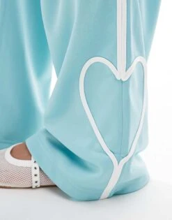 Monki Heart Stripe Straight Leg Track Pant Trouser In Light Blue With White Stripes For Women -Monki Shop 206788634 3