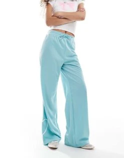 Monki Heart Stripe Straight Leg Track Pant Trouser In Light Blue With White Stripes For Women -Monki Shop 206788634 4
