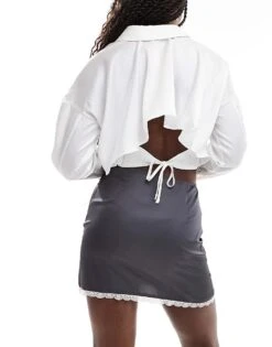 Monki Mini Satin Lace Skirt In Grey For Women -Monki Shop 206788665 4