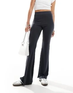 Monki Super Soft Low Waist Flare Jersey Trousers In Grey For Women -Monki Shop 206788680 3