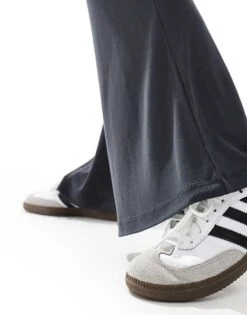 Monki Super Soft Low Waist Flare Jersey Trousers In Grey For Women -Monki Shop 206788680 4