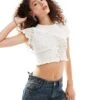 Monki Knitted Short Sleeve Crop Top With Frill Detail In Off White For Women -Monki Shop 206788711 1 offwhite