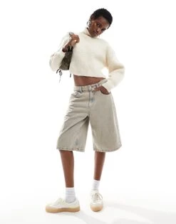 Monki Cropped High Neck Jumper In Light Beige Melange For Women Light Beige Melange -Monki Shop 206788713 2