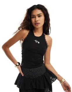 Monki Halterneck Tank With Lace Trim In Black For Women -Monki Shop 206788740 1 black 1