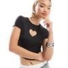Monki Short Sleeve Cut Out Heart Mini Top In Black For Women -Monki Shop 206788784 1 black