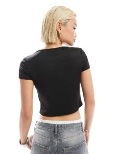 Monki Short Sleeve Cut Out Heart Mini Top In Black For Women -Monki Shop 206788784 4