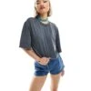 Monki Short Sleeve Relaxed Fit Cropped T-shirt In Grey Acid Wash For Women