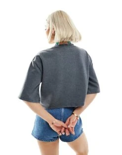 Monki Short Sleeve Relaxed Fit Cropped T-shirt In Grey Acid Wash For Women -Monki Shop 206788800 4