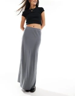 Monki Super Soft Maxi Skirt In Charcoal Grey For Women Dark Grey