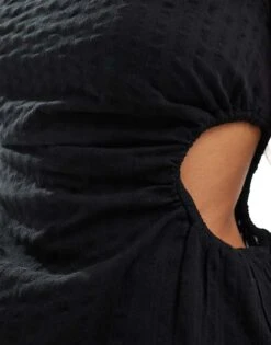 Monki Sleeveless Mini Seersucker Dress With Ruched Sides And Cut Out Detail In Black For Women -Monki Shop 206788827 3
